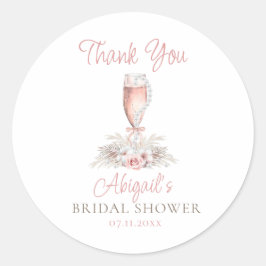 Boho Champagne Glass Pearls & Prosecco Brautparty Runder Aufkleber