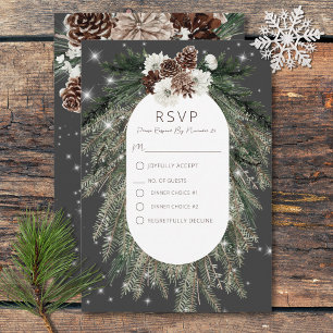 Boho Charcoal Pine Winter Sparkon Zwei Abendessen RSVP Karte