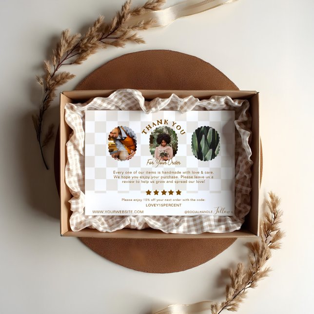 Boho Checkered Muster Bestellung Danke Foto Card (Boho Checkered Pattern Order Thank You Photo Card (Front))