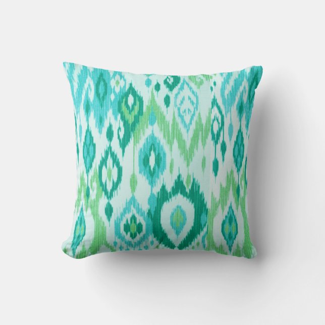 Boho Chic aquamarin Aqua Green Ikat Tribal Tapesta Kissen (Vorderseite)