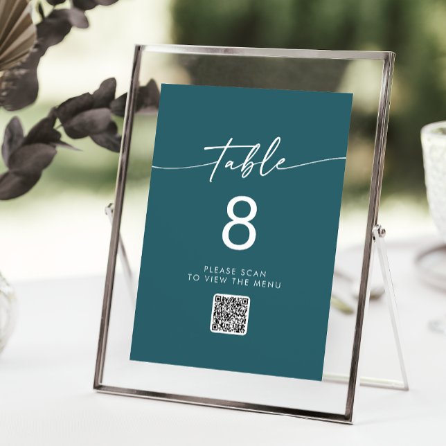 Boho Chic Aquamarin Blue QR Code Tischnummern (Von Creator hochgeladen)