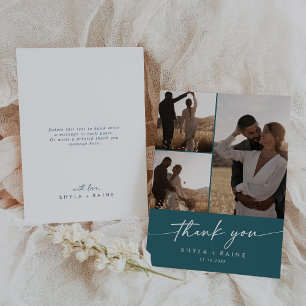 Boho Chic Aquamarin Blue Wedding Foto Collage Dankeskarte