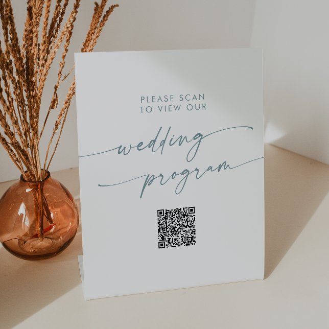 Boho Chic Aquamarin und White QR Code Hochzeitspro Sockelschild (Von Creator hochgeladen)