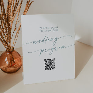 Boho Chic Aquamarin und White QR Code Hochzeitspro Sockelschild