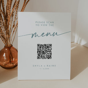 Boho Chic Aquamarin und White QR Code Wedding Menu Sockelschild