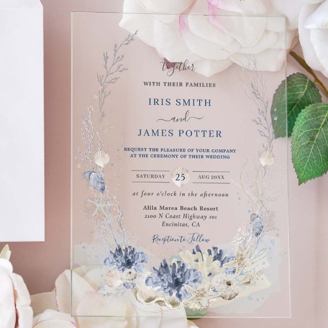 Boho Chic Beach Destination Hampton Wedding Acryleinladungen (Von Creator hochgeladen)