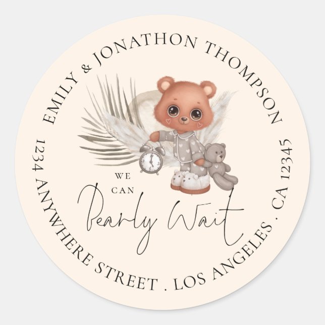 Boho Chic Bearly Wait Rücksendeadresse Baby Dusche Runder Aufkleber (Vorderseite)