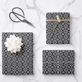 Boho Chic Black and White Floral Pattern Geschenkpapier Set