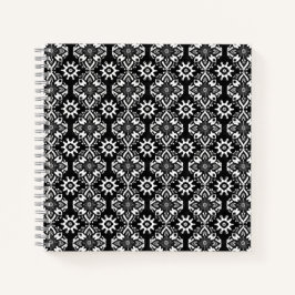 Boho Chic Black and White Floral Pattern Notizbuch