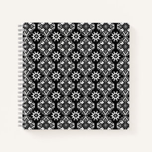 Boho Chic Black and White Floral Pattern Notizbuch