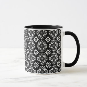 Boho Chic Black and White Floral Pattern Tasse