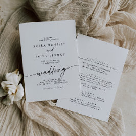Boho Chic Black and White Front and Back Wedding Einladung