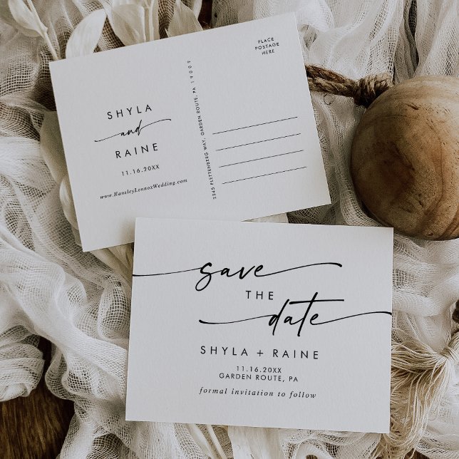 Boho Chic Black and White Wedding Save the Date Einladungspostkarte (Von Creator hochgeladen)