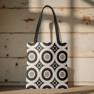 Boho Chic Black & Beige Geometric Pattern Tasche