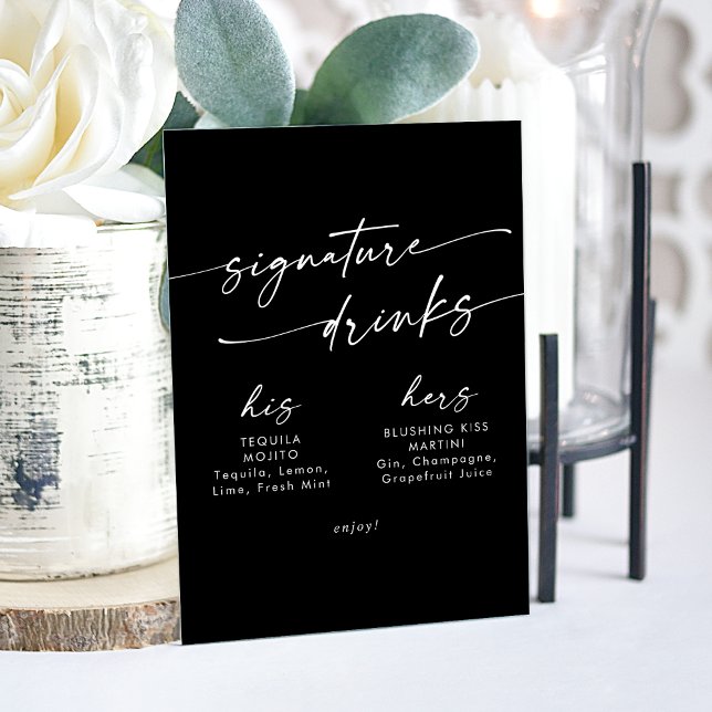 Boho Chic Black Mariage Signature Boissons (Boho Chic Black Wedding Signature Drinks Acrylic Sign)