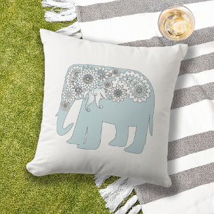 Boho Chic Blaues Paisley-Elefant Kissen
