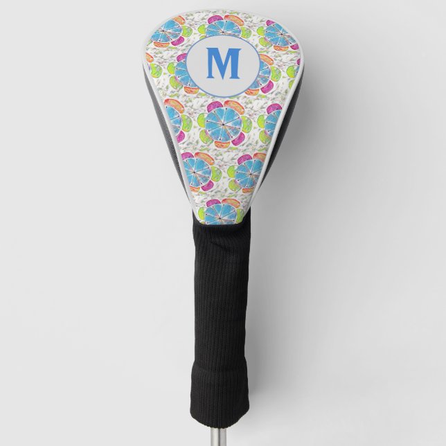 Boho Chic Blume Lady Monogram Stylische Golfbälle Golf Headcover (Vorderseite)