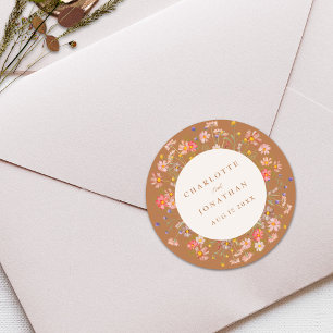 Boho-Chic-Blumen-Herbsthochzeit Runder Aufkleber