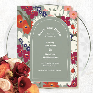 Boho-Chic-Blumen-Hochzeit im Salbeigrün - Save-the Einladung