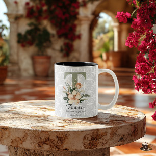 Boho-Chic-Blumen-Monogramm-Tasse - Tessa Zweifarbige Tasse