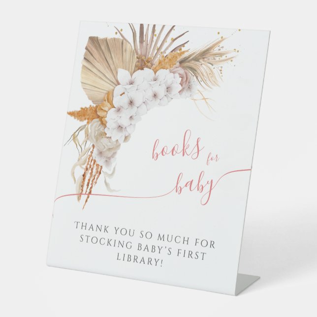 Boho Chic Blumendusche Bücher für Baby Sockelschild (Vorderseite)