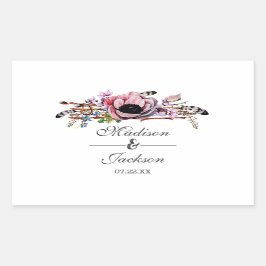 Boho Chic Blush Pink Blues Hochzeitsmonogramm Rechteckiger Aufkleber