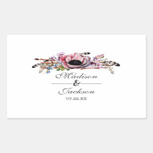 Boho Chic Blush Pink Blues Hochzeitsmonogramm Rechteckiger Aufkleber