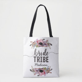 Boho Chic Blush Pink Blütenbraun Monogramm des Sta Tasche