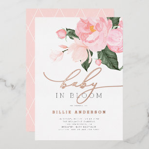 Boho Chic Blush Pink Floral Baby in Blütendusche Folieneinladung