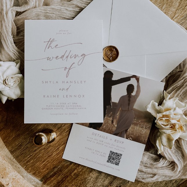 Boho Chic Blush Pink Foto QR Code Hochzeit Einladung (Von Creator hochgeladen)