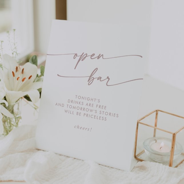 Boho Chic Blush Pink Open Bar Wedding Sockelschild (Boho Chic Blush Pink Open Bar Wedding Pedestal Sign)