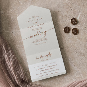 Boho Chic Bohemian Creme Mahlwahl RSVP Hochzeit All In One Einladung