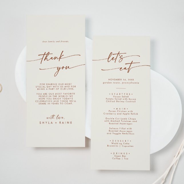 Boho Chic Bohemisch Cream Danke und Hochzeit Menükarte (Von Creator hochgeladen)