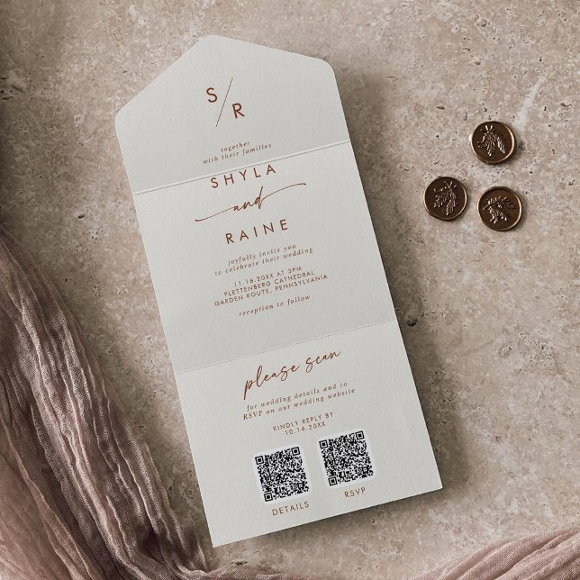 Boho Chic Bohemisch Cream Dual QR Code Wedding All In One Einladung (Von Creator hochgeladen)