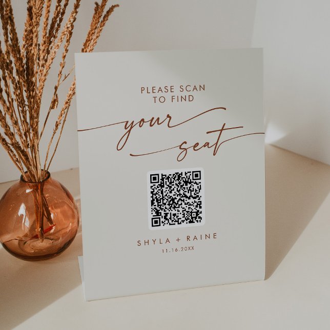 Boho Chic Bohemisch Creme Seekarte QR-Code Sockelschild (Von Creator hochgeladen)