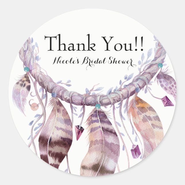 Boho Chic Bohemisch Feathers Dream Catcher Gefalle Runder Aufkleber (Vorderseite)