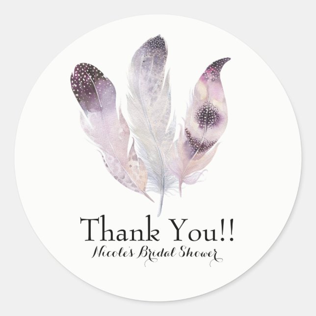 Boho Chic Bohemisch Feathers Gastgeschenk Custom Runder Aufkleber (Vorderseite)