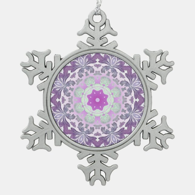 Boho chic Bohemisch lilac lila mandala Schneeflocken Zinn-Ornament (Vorderseite)