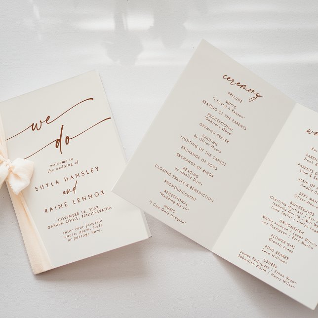 Boho Chic Bohemische Creme wir falten Hochzeit Programm (Von Creator hochgeladen)