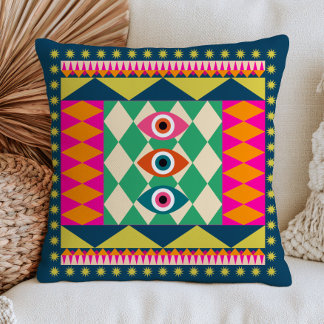 Boho-Chic Böse Augen Abstract Maximalist Farbiger Kissen