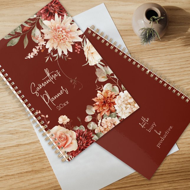 Boho Chic Botanical Spicy Herbstfarben Planer (Beautiful mixed floral planner in spicy fall colors.  Monthly and weekly views for one year.)