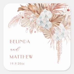 Boho Chic Botanisch Hochzeit Quadratischer Aufkleber