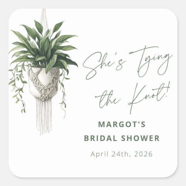 Boho Chic Botanisches Brautparty "Krawatte der Kno Quadratischer Aufkleber (Vorderseite)