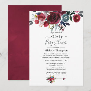 Boho Chic Bourgogne et Fleurs de Marine Invitation
