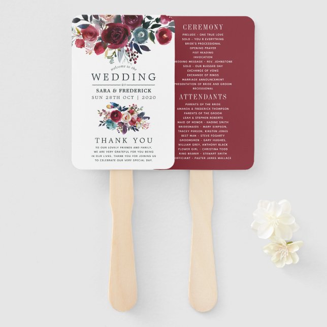 Boho Chic Burgund und Hochzeit im Herbst der Marin Fächer (Vorne und Hinten)