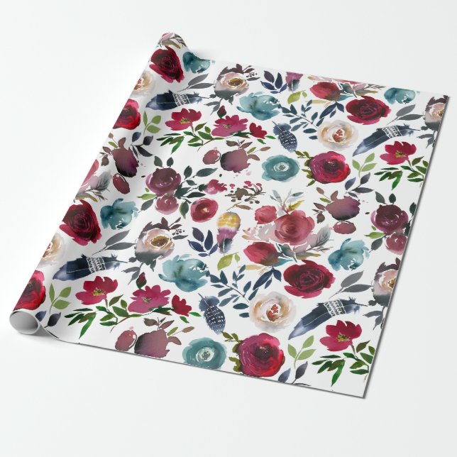 Boho Chic Burgund und Hochzeit im Herbst der Marin Geschenkpapier (Ungerollt)