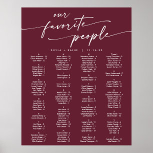 Boho Chic Burgunderrotes Druckbares Sitzplan-Diagr Poster