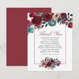 Boho chic burgundy and marine Baby Shower Danke Einladung