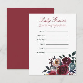 Boho chic burgundy and marine Baby Shower Guessing Einladung