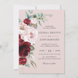 Boho Chic Burgundy Blush Peonies Floral Wedding Einladung